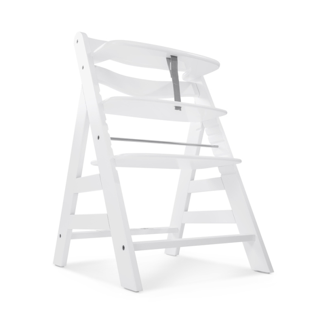 საბავშვო ხის სკამი Alpha+. შესაძლებელია გამოყენება 0 თვიდან Alpha Bouncer 2 in 1 კომბინაციაში. თეთრი